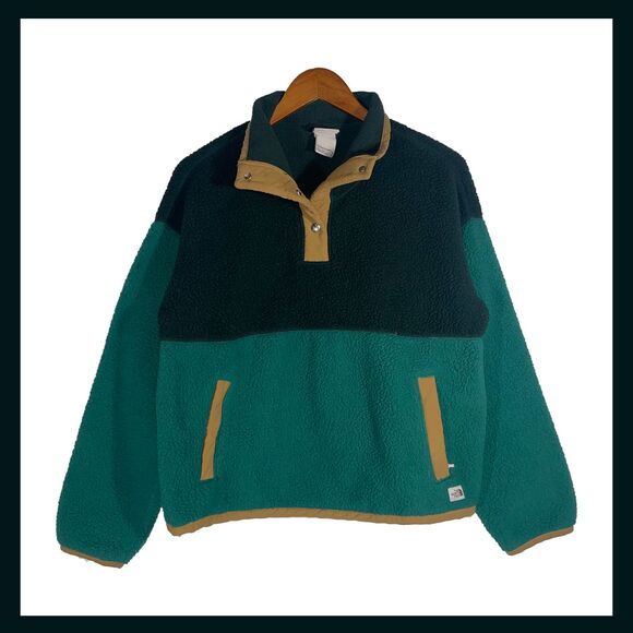 The North Face Women’s Snap Pullover Fleece Size M Teal Tan Green Retro 90s - Picture 1 of 8